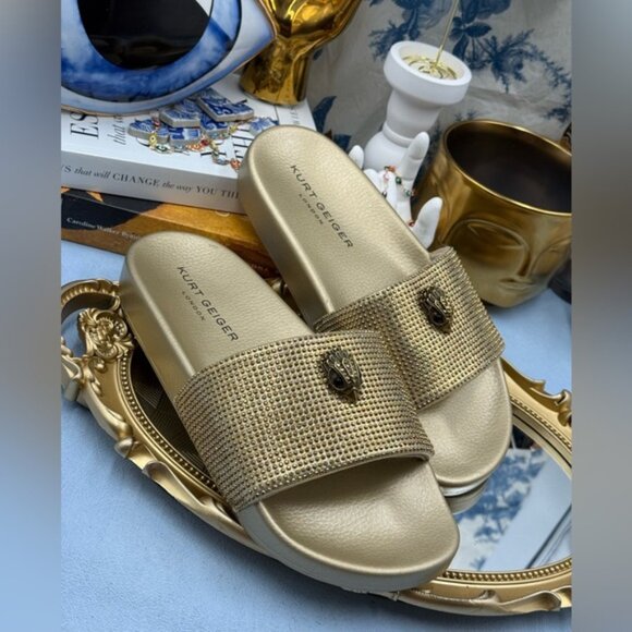 🆕 KURT GEIGER LONDON 🧿 NWOB Meena Eagle Gold Crystal Studded Slide, Sz US 7.5 - Picture 6 of 12